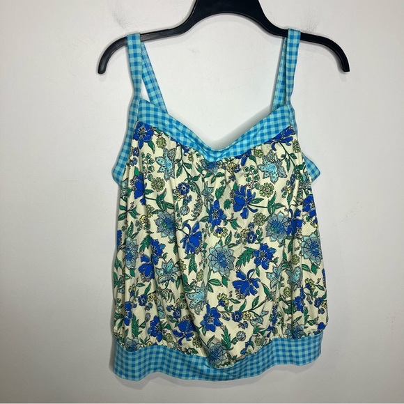 Lands’ End mix & match tankini set blue gingham checkered floral new size 16W - Picture 9 of 14
